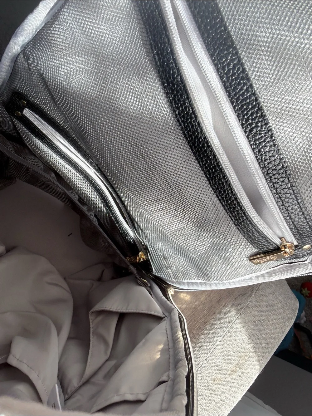 Itzy Ritzy Gray Herringbone Backpack with White & Rust Accents